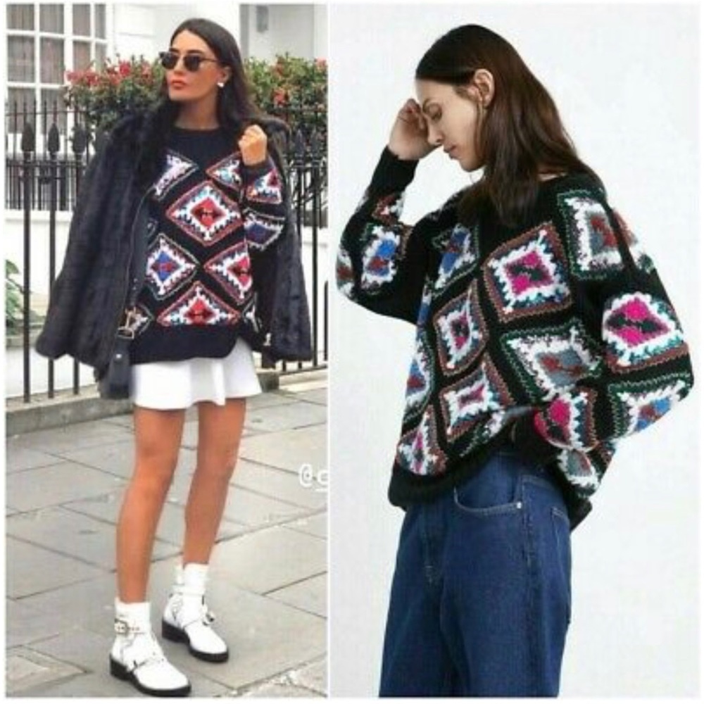 ZARA NEW SS 2019 SWEATER WITH GEOMETRIC EMBROIDERY